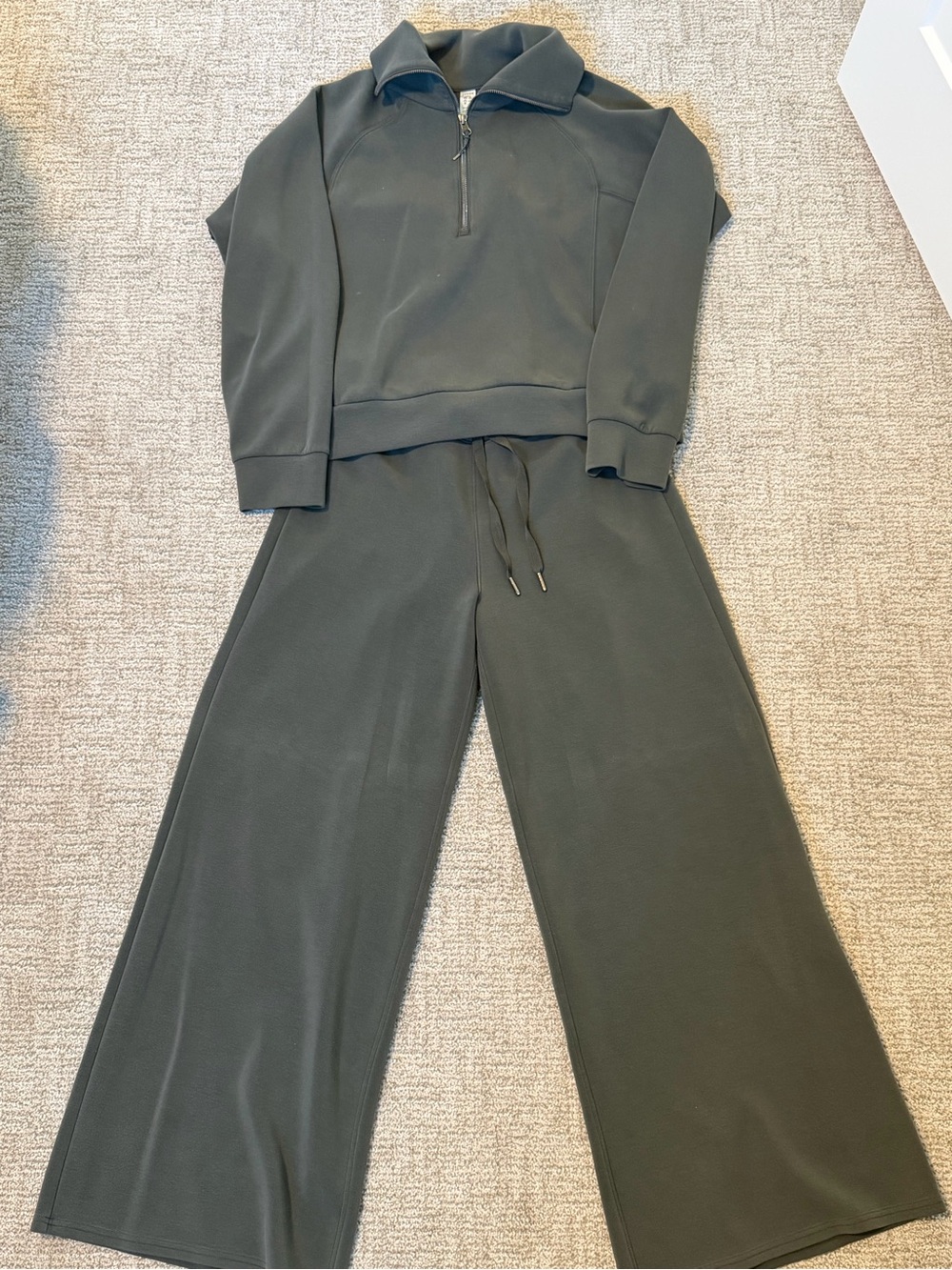 SPANX Olive Green Wide-Leg Lounge Set with Half-Zip Pullover